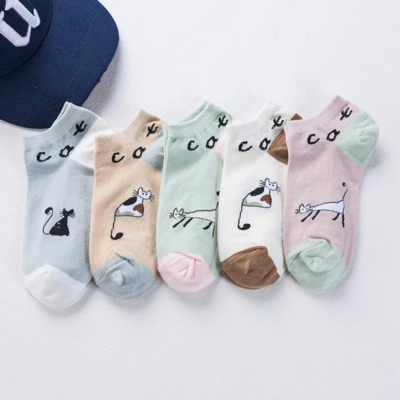 5 Pares de Calcetines para Mujer - Gatos Lindos y Diverti