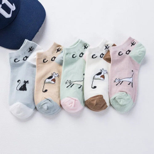5 Pares de Calcetines para Mujer - Gatos Lindos y Diverti