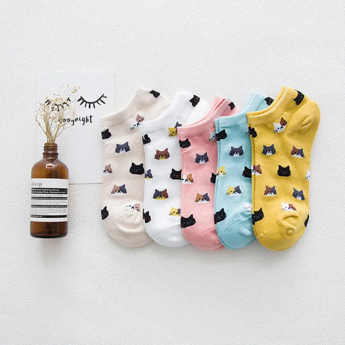 5 Pares de Calcetines para Mujer - Gatos Lindos y Diverti