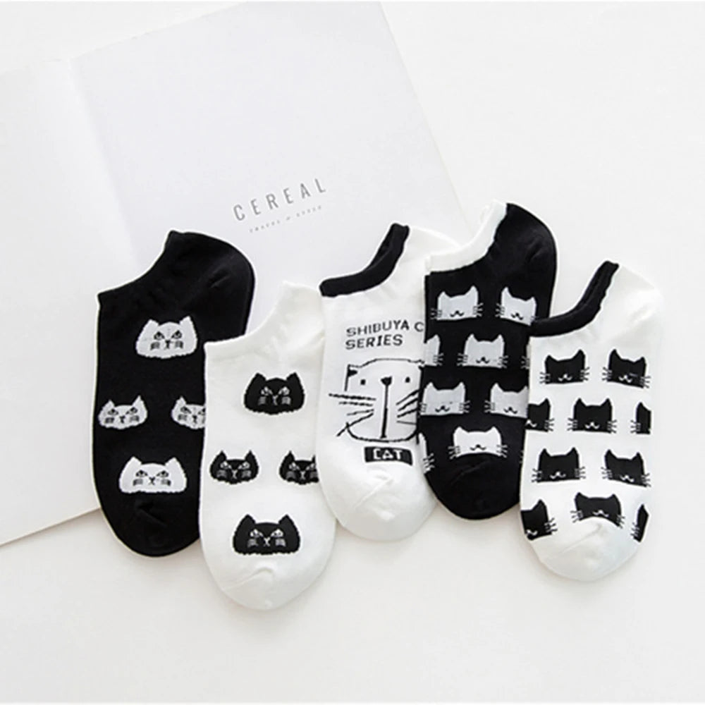 5 Pares de Calcetines para Mujer - Gatos Lindos y Diverti