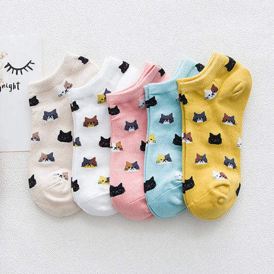 5 Pares de Calcetines para Mujer - Gatos Lindos y Diverti