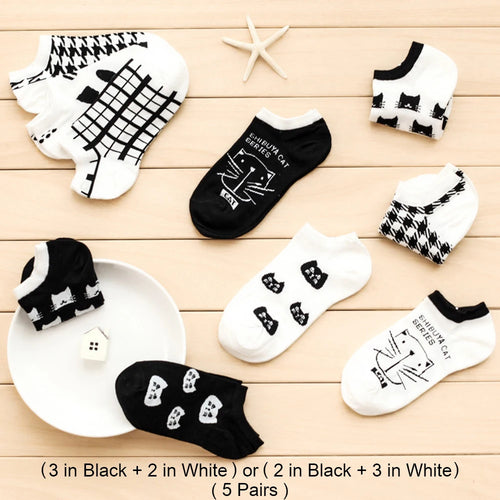 5 Pares de Calcetines para Mujer - Gatos Lindos y Diverti