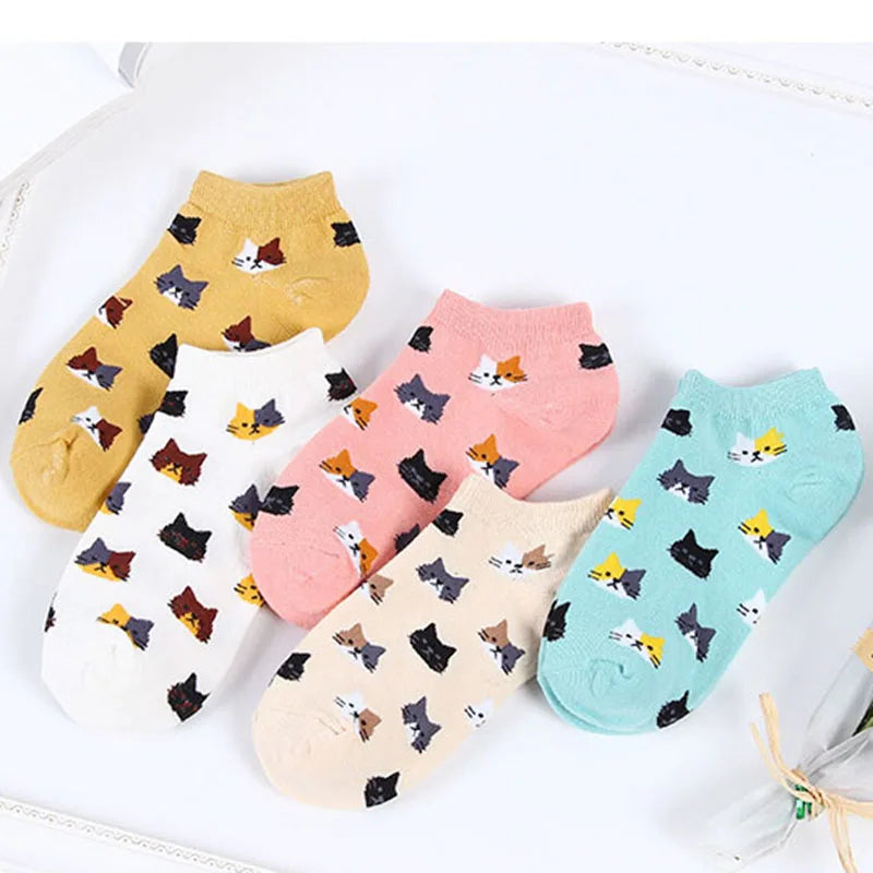 5 Pares de Calcetines para Mujer - Gatos Lindos y Diverti